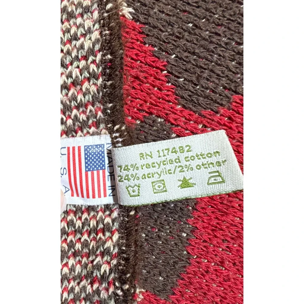 Green 3 Three Little Pigs Knit Throw Blanket Red Recycled Cotton Made in USA
